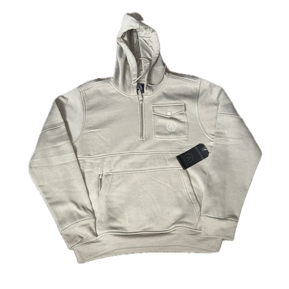 AKADEMIKS NWT Quarter Zip Utility Pocket Hoodie Tan Nude Beige | Men's Sz M